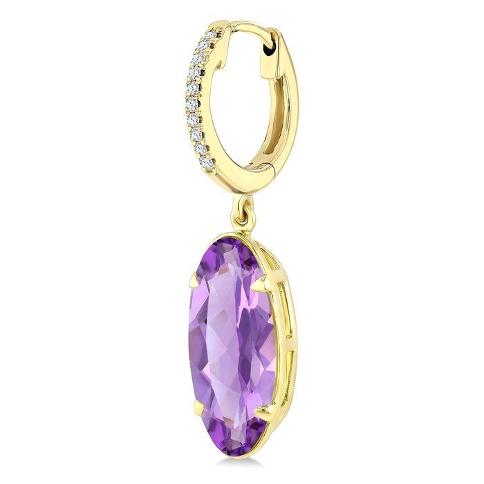 14X6 MM Evoque Gemstones Oval Shape Amethyst and 1/10 Ctw Round Cut Diamond Semi-Precious Earrings in 14K Yellow Gold