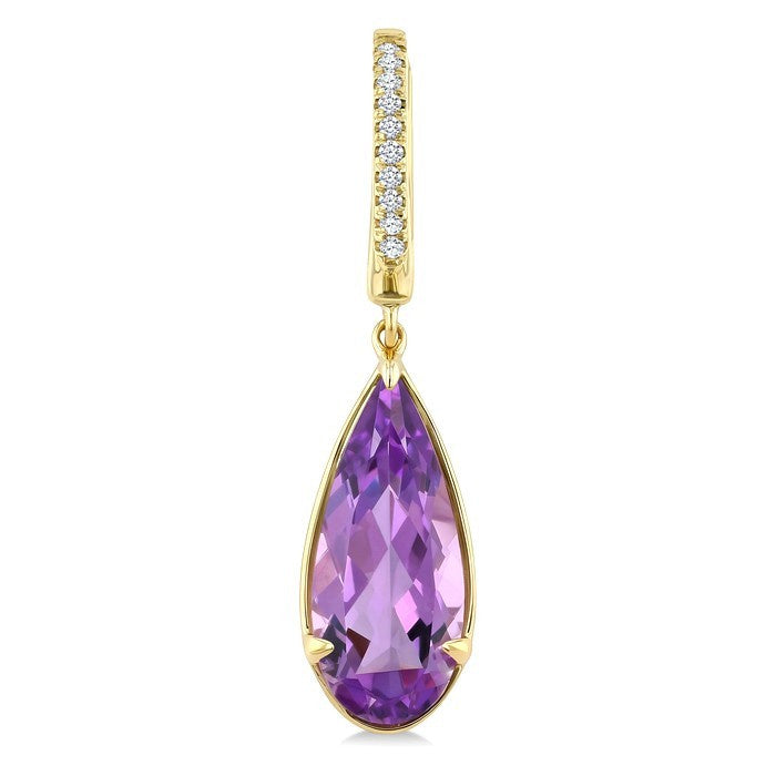 14X6 MM Evoque Gemstones Pear Shape Amethyst and 1/10 Ctw Round Cut Diamond Semi-Precious Earrings in 14K Yellow Gold