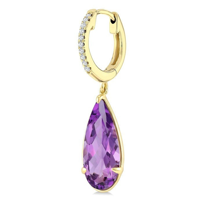 14X6 MM Evoque Gemstones Pear Shape Amethyst and 1/10 Ctw Round Cut Diamond Semi-Precious Earrings in 14K Yellow Gold