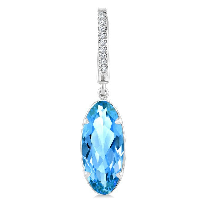 14X6 MM Evoque Gemstones Oval Shape Blue Topaz and 1/10 Ctw Round Cut Diamond Semi-Precious Earrings in 14K White Gold