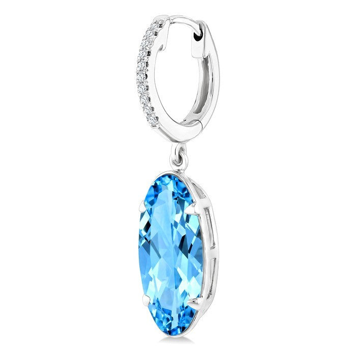 14X6 MM Evoque Gemstones Oval Shape Blue Topaz and 1/10 Ctw Round Cut Diamond Semi-Precious Earrings in 14K White Gold