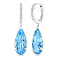 14X6 MM Evoque Gemstones Pear Shape Blue Topaz and 1/10 Ctw Round Cut Diamond Semi-Precious Earrings in 14K White Gold