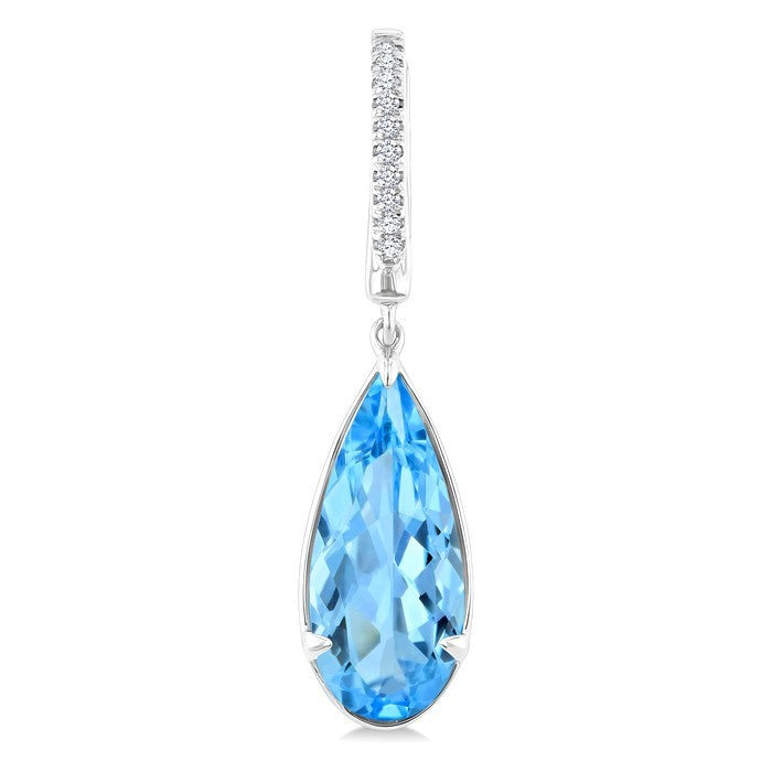 14X6 MM Evoque Gemstones Pear Shape Blue Topaz and 1/10 Ctw Round Cut Diamond Semi-Precious Earrings in 14K White Gold