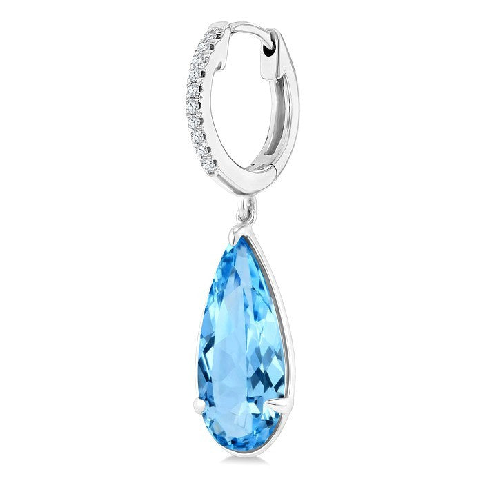 14X6 MM Evoque Gemstones Pear Shape Blue Topaz and 1/10 Ctw Round Cut Diamond Semi-Precious Earrings in 14K White Gold