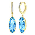 14X6 MM Evoque Gemstones Oval Shape Blue Topaz and 1/10 Ctw Round Cut Diamond Semi-Precious Earrings in 14K Yellow Gold