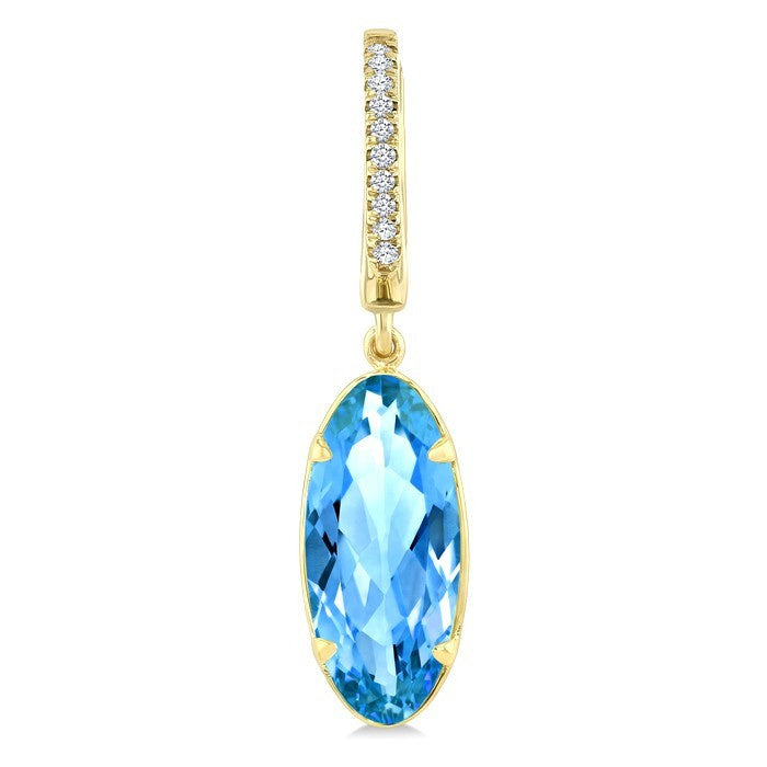 14X6 MM Evoque Gemstones Oval Shape Blue Topaz and 1/10 Ctw Round Cut Diamond Semi-Precious Earrings in 14K Yellow Gold