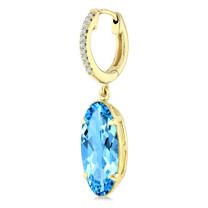 14X6 MM Evoque Gemstones Oval Shape Blue Topaz and 1/10 Ctw Round Cut Diamond Semi-Precious Earrings in 14K Yellow Gold