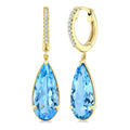 14X6 MM Evoque Gemstones Pear Shape Blue Topaz and 1/10 Ctw Round Cut Diamond Semi-Precious Earrings in 14K Yellow Gold