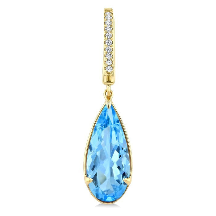 14X6 MM Evoque Gemstones Pear Shape Blue Topaz and 1/10 Ctw Round Cut Diamond Semi-Precious Earrings in 14K Yellow Gold