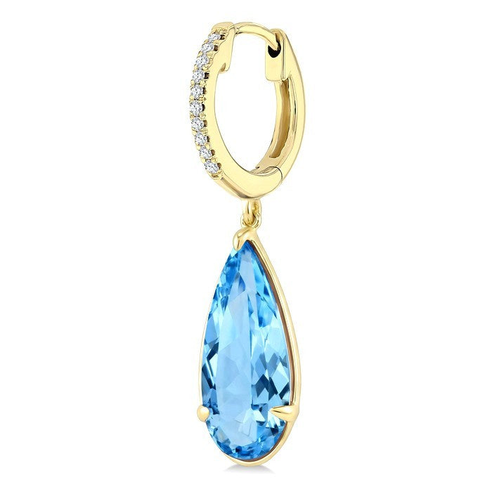 14X6 MM Evoque Gemstones Pear Shape Blue Topaz and 1/10 Ctw Round Cut Diamond Semi-Precious Earrings in 14K Yellow Gold