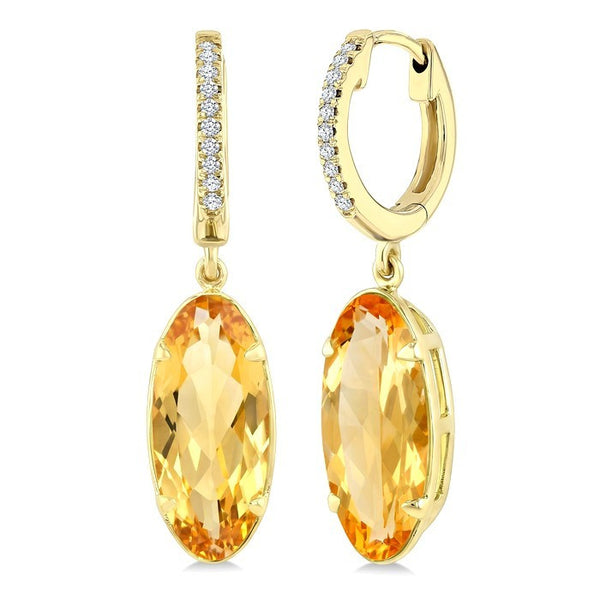 14X6 MM Evoque Gemstones Oval Shape Citrine and 1/10 Ctw Round Cut Diamond Semi-Precious Earrings in 14K Yellow Gold