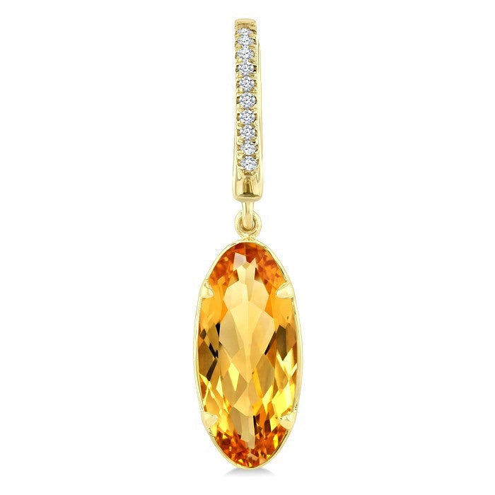 14X6 MM Evoque Gemstones Oval Shape Citrine and 1/10 Ctw Round Cut Diamond Semi-Precious Earrings in 14K Yellow Gold
