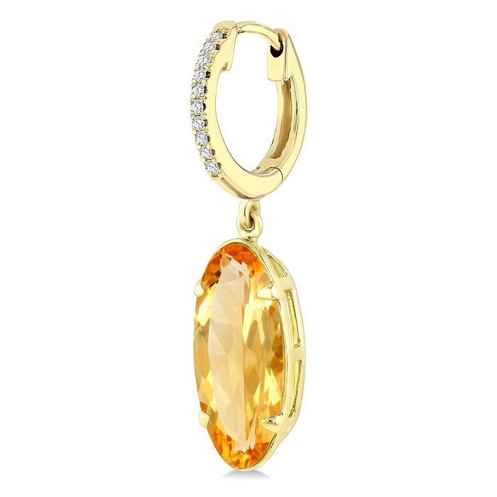 14X6 MM Evoque Gemstones Oval Shape Citrine and 1/10 Ctw Round Cut Diamond Semi-Precious Earrings in 14K Yellow Gold