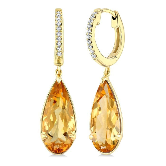 14X6 MM Evoque Gemstones Pear Shape Citrine and 1/10 Ctw Round Cut Diamond Semi-Precious Earrings in 14K Yellow Gold
