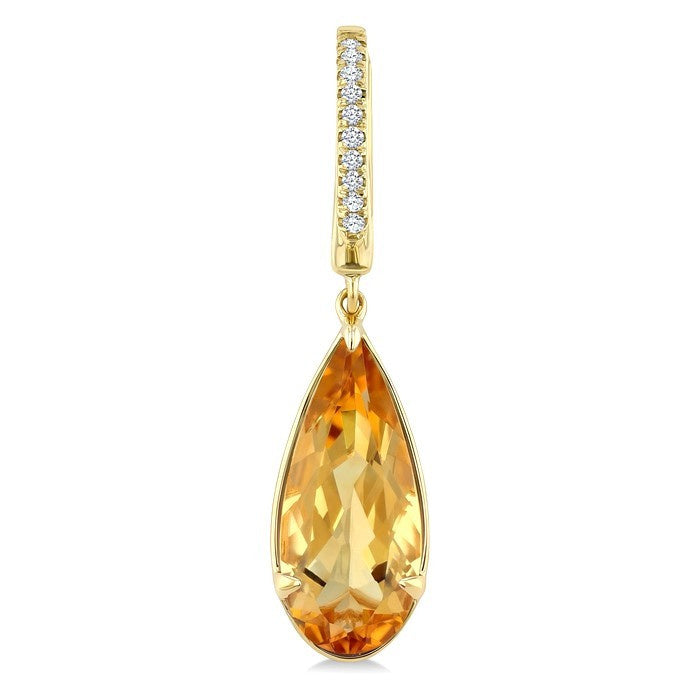 14X6 MM Evoque Gemstones Pear Shape Citrine and 1/10 Ctw Round Cut Diamond Semi-Precious Earrings in 14K Yellow Gold