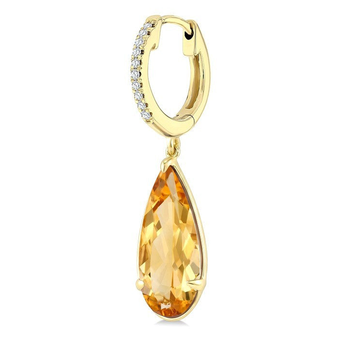 14X6 MM Evoque Gemstones Pear Shape Citrine and 1/10 Ctw Round Cut Diamond Semi-Precious Earrings in 14K Yellow Gold