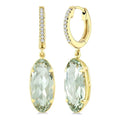 14X6 MM Evoque Gemstones Oval Shape Green Amethyst and 1/10 Ctw Round Cut Diamond Semi-Precious Earrings in 14K Yellow Gold