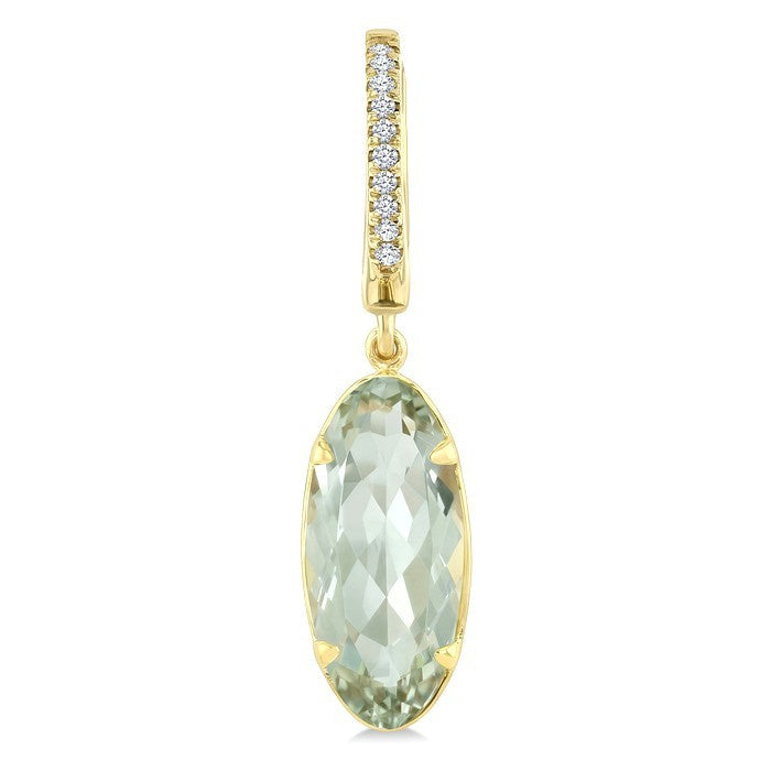 14X6 MM Evoque Gemstones Oval Shape Green Amethyst and 1/10 Ctw Round Cut Diamond Semi-Precious Earrings in 14K Yellow Gold