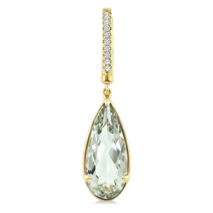 14X6 MM Evoque Gemstones Pear Shape Green Amethyst and 1/10 Ctw Round Cut Diamond Semi-Precious Earrings in 14K Yellow Gold