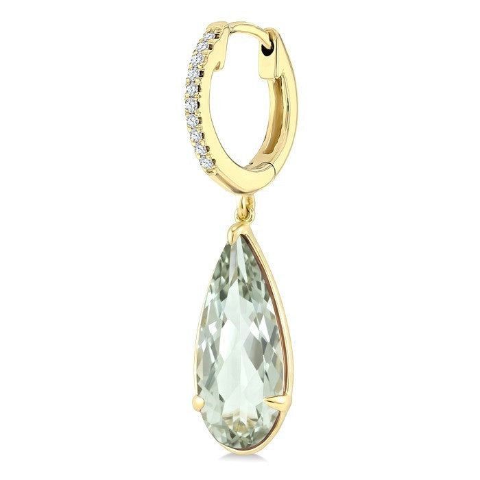 14X6 MM Evoque Gemstones Pear Shape Green Amethyst and 1/10 Ctw Round Cut Diamond Semi-Precious Earrings in 14K Yellow Gold