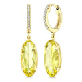 14X6 MM Evoque Gemstones Oval Shape Lemon Quartz and 1/10 Ctw Round Cut Diamond Semi-Precious Earrings in 14K Yellow Gold