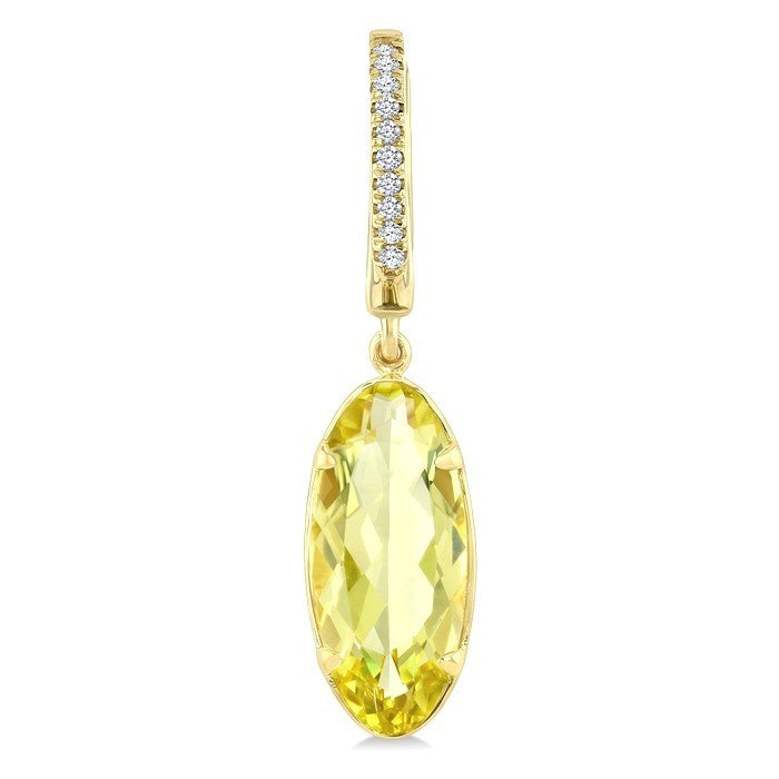 14X6 MM Evoque Gemstones Oval Shape Lemon Quartz and 1/10 Ctw Round Cut Diamond Semi-Precious Earrings in 14K Yellow Gold