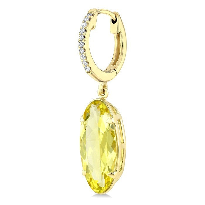 14X6 MM Evoque Gemstones Oval Shape Lemon Quartz and 1/10 Ctw Round Cut Diamond Semi-Precious Earrings in 14K Yellow Gold