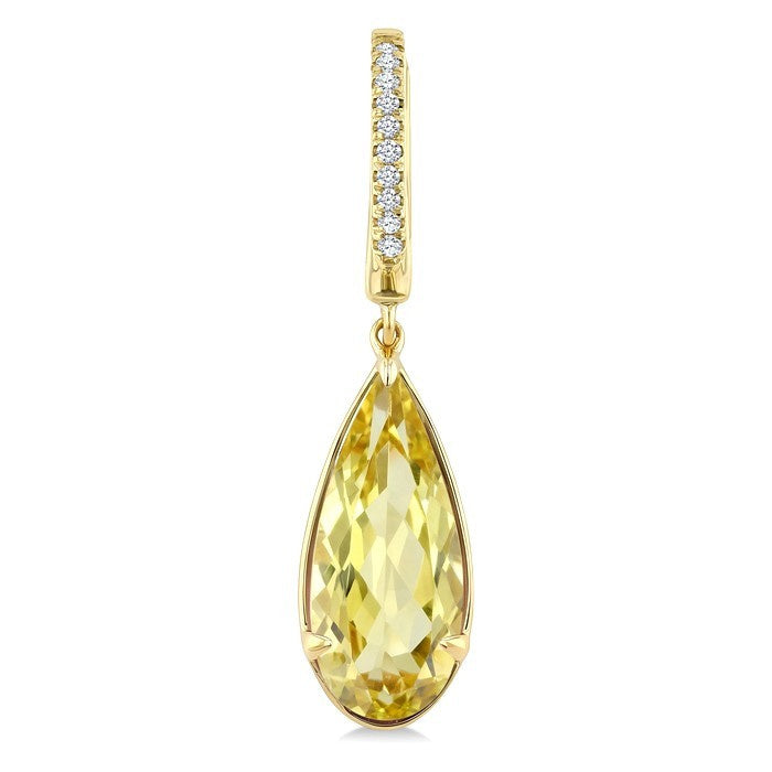 14X6 MM Evoque Gemstones Pear Shape Lemon Quartz and 1/10 Ctw Round Cut Diamond Semi-Precious Earrings in 14K Yellow Gold