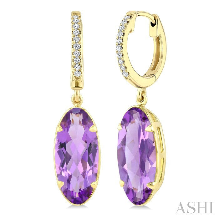 14X6 MM Evoque Gemstones Oval Shape Amethyst and 1/10 Ctw Round Cut Diamond Semi-Precious Earrings in 14K Yellow Gold