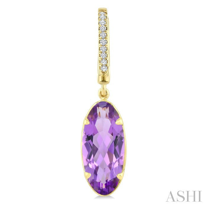 14X6 MM Evoque Gemstones Oval Shape Amethyst and 1/10 Ctw Round Cut Diamond Semi-Precious Earrings in 14K Yellow Gold