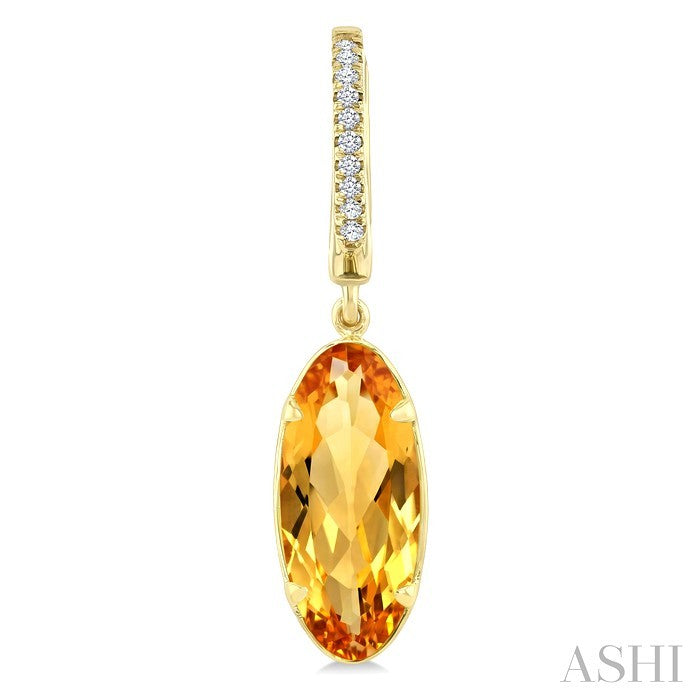 14X6 MM Evoque Gemstones Oval Shape Citrine and 1/10 Ctw Round Cut Diamond Semi-Precious Earrings in 14K Yellow Gold