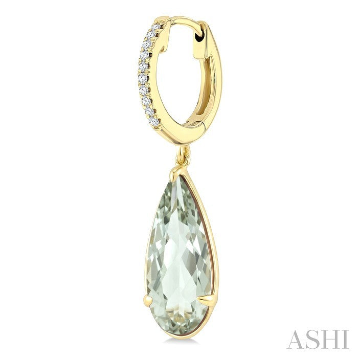 14X6 MM Evoque Gemstones Pear Shape Green Amethyst and 1/10 Ctw Round Cut Diamond Semi-Precious Earrings in 14K Yellow Gold