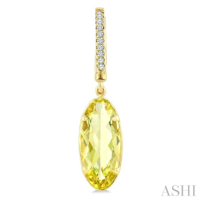 14X6 MM Evoque Gemstones Oval Shape Lemon Quartz and 1/10 Ctw Round Cut Diamond Semi-Precious Earrings in 14K Yellow Gold