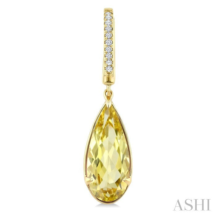 14X6 MM Evoque Gemstones Pear Shape Lemon Quartz and 1/10 Ctw Round Cut Diamond Semi-Precious Earrings in 14K Yellow Gold