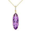 22X8 MM Evoque Gemstones Oval Shape Amethyst and 1/20 Ctw Round Cut Diamond Semi-Precious Pendant With Chain in 14K Yellow Gold