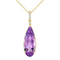 22X8 MM Evoque Gemstones Pear Shape Amethyst and 1/20 Ctw Round Cut Diamond Semi-Precious Pendant With Chain in 14K Yellow Gold