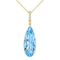 22X8 MM Evoque Gemstones Pear Shape Blue Topaz and 1/20 Ctw Round Cut Diamond Semi-Precious Pendant With Chain in 14K Yellow Gold