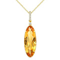 22X8 MM Evoque Gemstone Oval Shape Citrine and 1/20 Ctw Round Cut Diamond Semi-Precious Pendant With Chain in 14K Yellow Gold