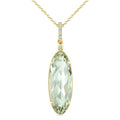 22X8 MM Evoque Gemstone Oval Shape Green Amethyst and 1/20 Ctw Round Cut Diamond Semi-Precious Pendant With Chain in 14K Yellow Gold