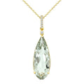 22X8 MM Evoque Gemstone Pear Shape Green Amethyst and 1/20 Ctw Round Cut Diamond Semi-Precious Pendant With Chain in 14K Yellow Gold