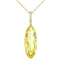 22X8 MM Evoque Gemstones Oval Shape Lemon Quartz and 1/20 Ctw Round Cut Diamond Semi-Precious Pendant With Chain in 14K Yellow Gold