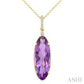 22X8 MM Evoque Gemstones Oval Shape Amethyst and 1/20 Ctw Round Cut Diamond Semi-Precious Pendant With Chain in 14K Yellow Gold