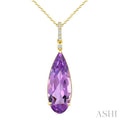 22X8 MM Evoque Gemstones Pear Shape Amethyst and 1/20 Ctw Round Cut Diamond Semi-Precious Pendant With Chain in 14K Yellow Gold
