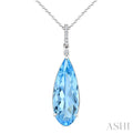 22X8 MM Evoque Gemstones Pear Shape Blue Topaz and 1/20 Ctw Round Cut Diamond Semi-Precious Pendant With Chain in 14K White Gold