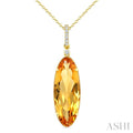 22X8 MM Evoque Gemstone Oval Shape Citrine and 1/20 Ctw Round Cut Diamond Semi-Precious Pendant With Chain in 14K Yellow Gold