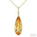 22X8 MM Evoque Gemstone Pear Shape Citrine and 1/20 Ctw Round Cut Diamond Semi-Precious Pendant With Chain in 14K Yellow Gold