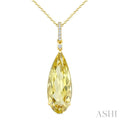 22X8 MM Evoque Gemstones Pear Shape Lemon Quartz and 1/20 Ctw Round Cut Diamond Semi-Precious Pendant With Chain in 14K Yellow Gold