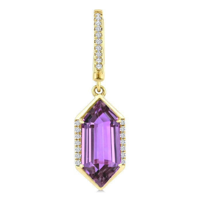 14X6 MM Evoque Gemstones Hexagon Shape Amethyst and 1/5 Ctw Round Cut Diamond Semi-Precious Earrings in 14K Yellow Gold