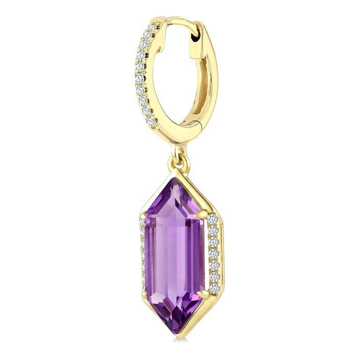 14X6 MM Evoque Gemstones Hexagon Shape Amethyst and 1/5 Ctw Round Cut Diamond Semi-Precious Earrings in 14K Yellow Gold