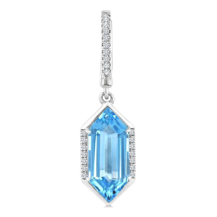 14X6 MM Evoque Gemstones Hexagon Shape Blue Topaz and 1/5 Ctw Round Cut Diamond Semi-Precious Earrings in 14K White Gold